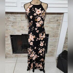 French Grey super soft black and blush pink floral maxi dress size SP petite